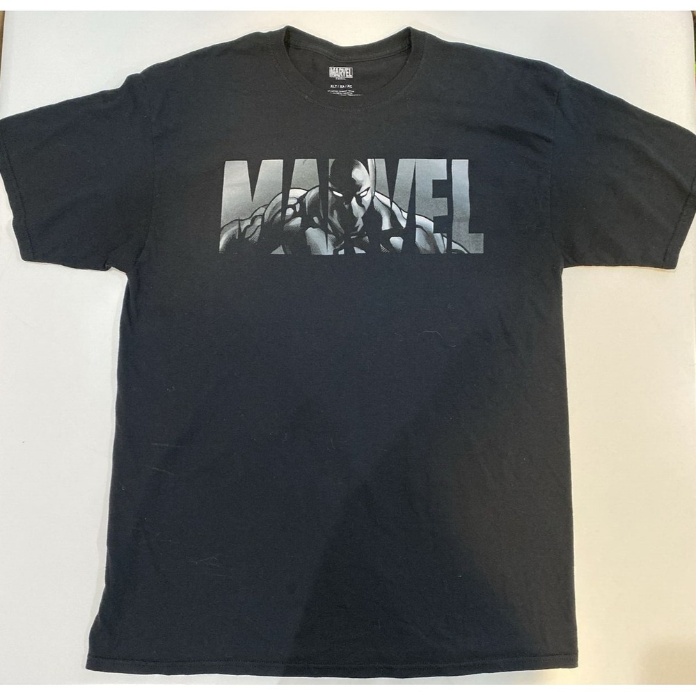 Marvel Black Panther Black T-Shirt Marvel Logo Grayscale XL